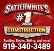 Red construction ad for Satterwhite’s #1 Construction with roofing, decks, siding, and phone 919-340-3489
