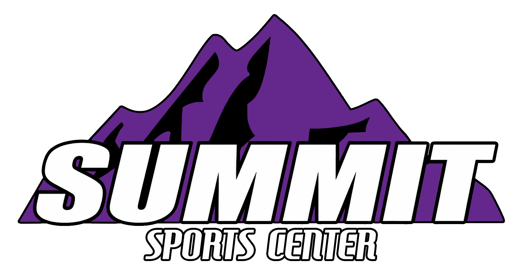 Summit Sports Center logo with purple mountain silhouette and bold white text