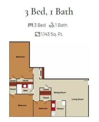 Floor Plan: 3 Bed, 1 Bath