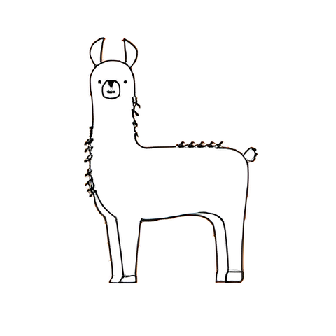 Simple line drawing of a llama standing in profile on a white background