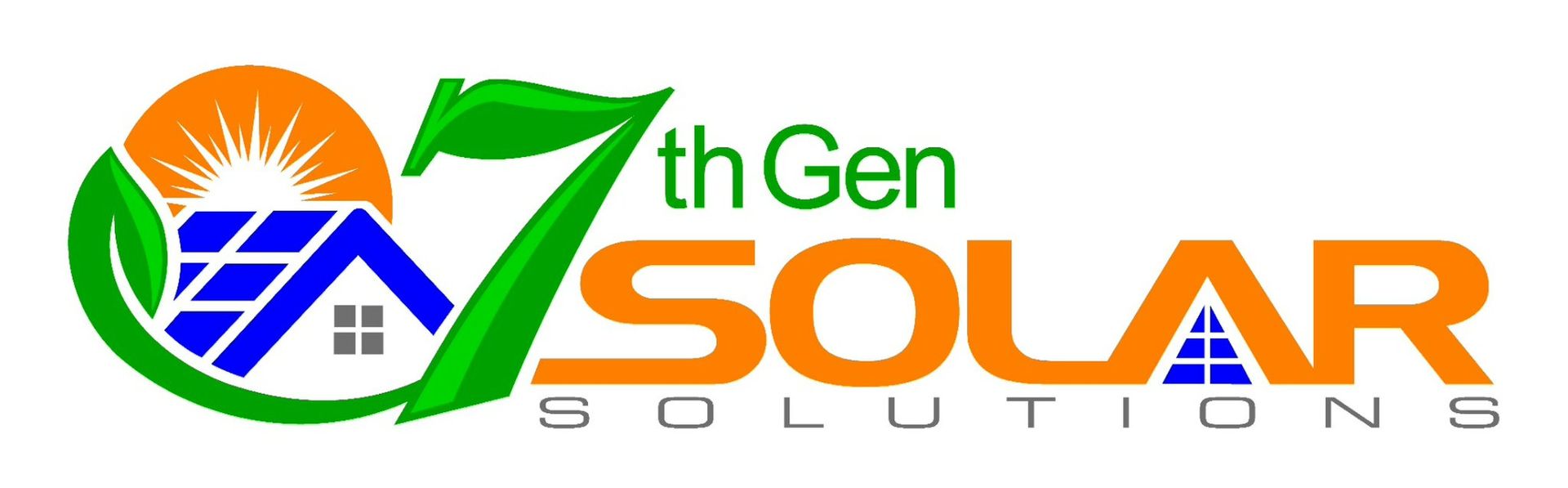 A logo for 7th Generation Solar Solutions with a house and sun