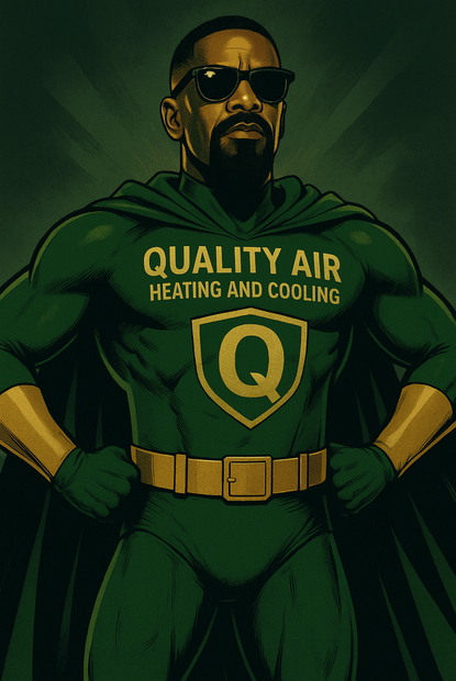 Superhero in green and gold costume with
