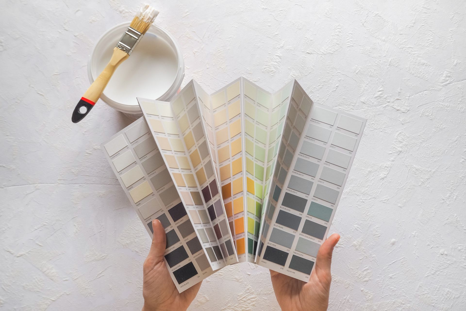 A person is holding a color palette in their hands.