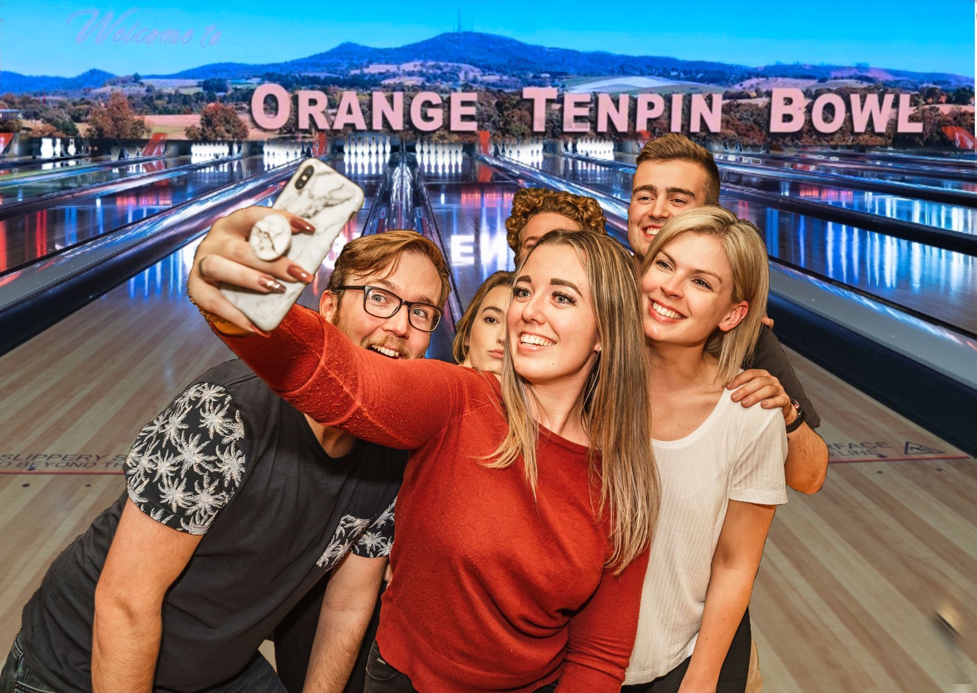 Group Taking Selfie at Orange Tenpin Bowl Bowling Alley — Orange Tenpin Bowl in Orange, NSW