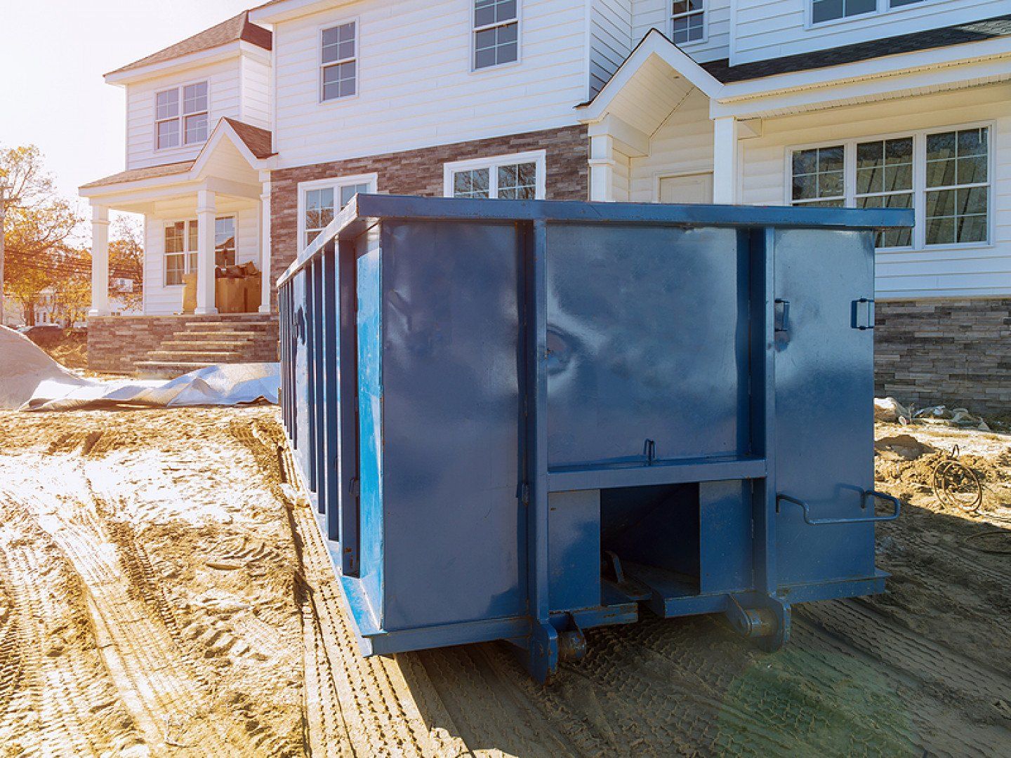 Blue dumpster