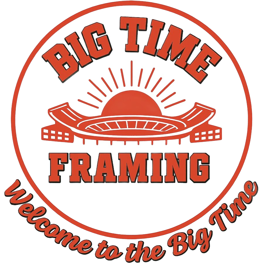 Big Time Framing logo with red stadium graphic and curved “Welcome to the Big Time” text