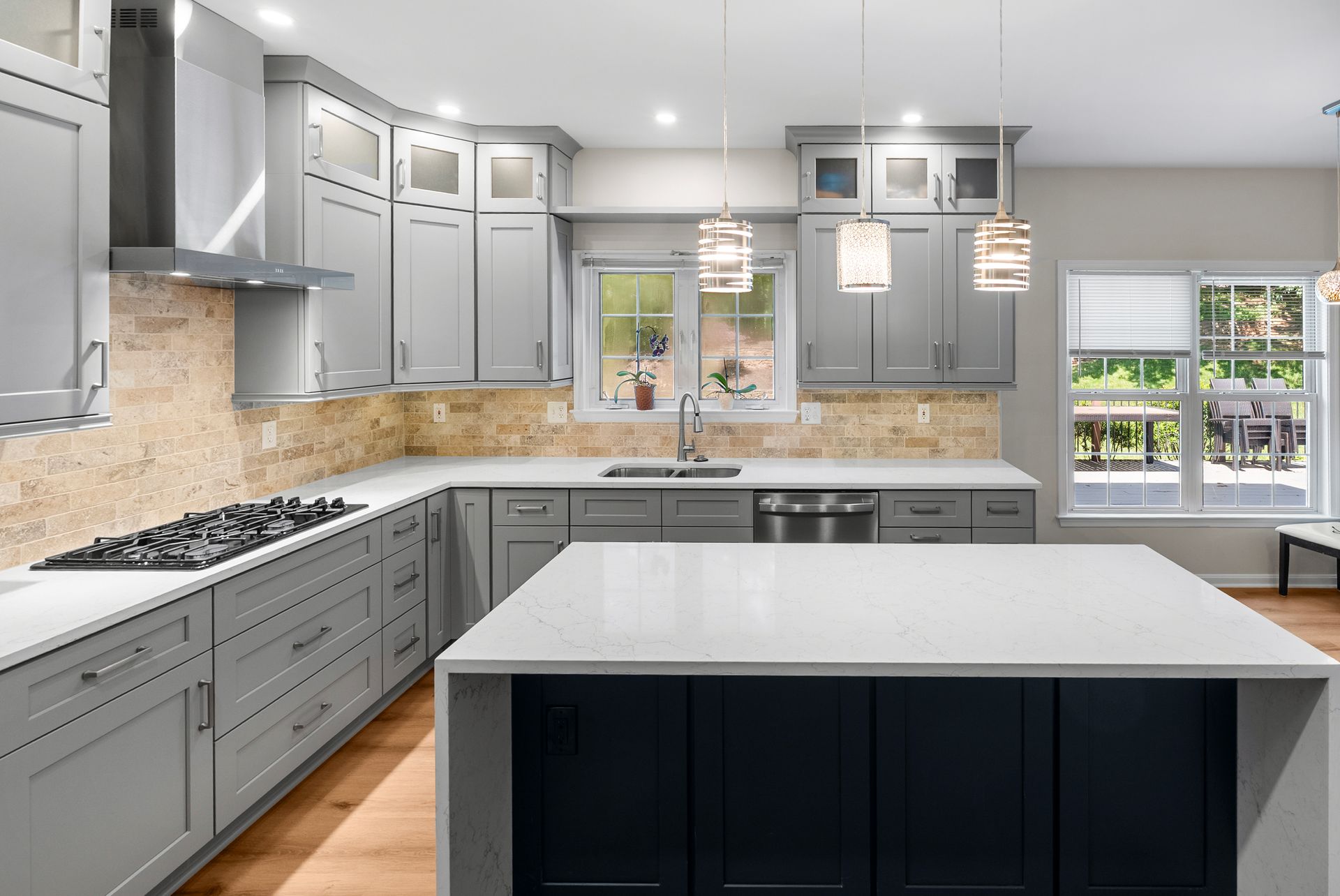 Contemporary two-tone custom kitchen cabinets installed by professional Maryland home remodelers A-1 Renovations LLC.
