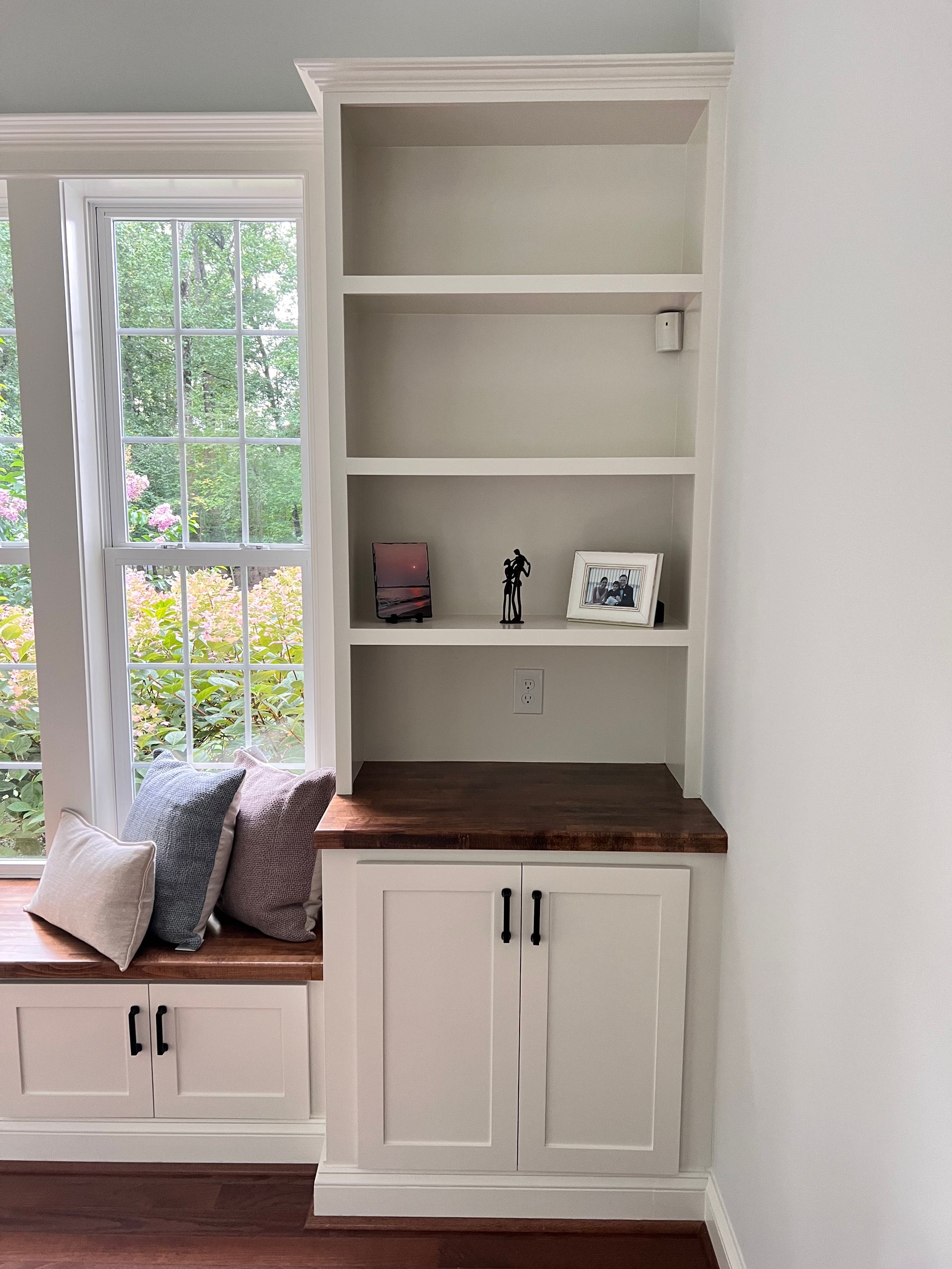 Home Carpentry for Built-in Bookcase and Seating Reisterstown MD.