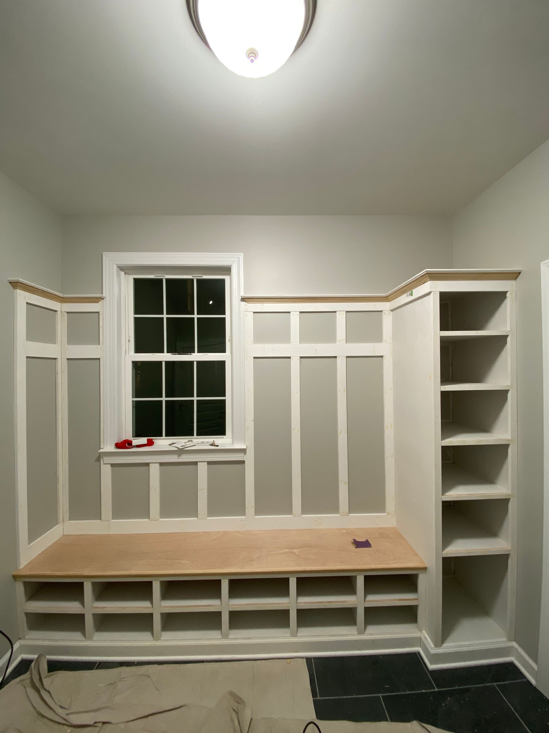 Custom Mudroom Bench and Cubby Construction in Ellicott City MD.
