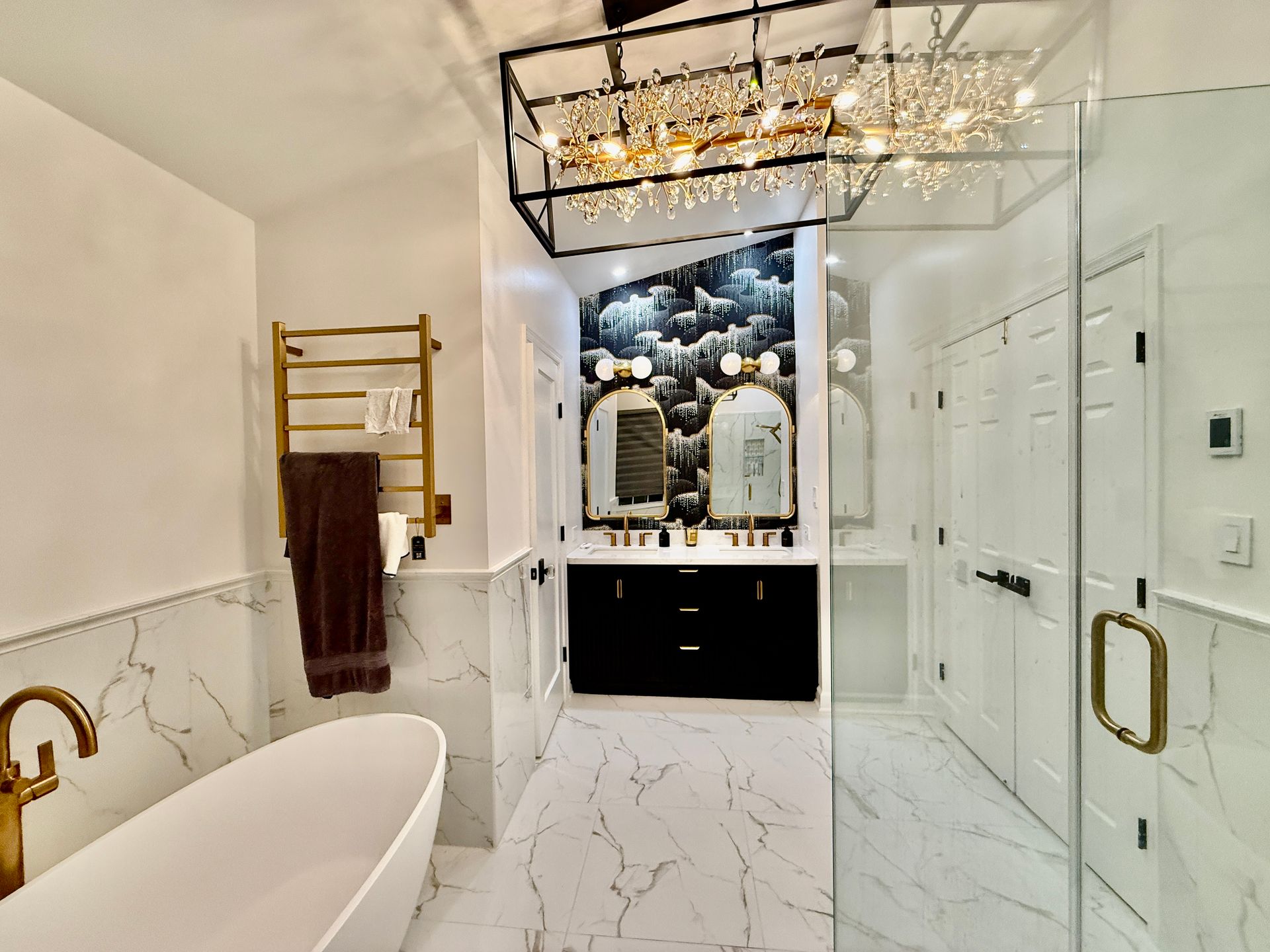 Dual Vanity and Custom Cabinetry Installation in Owings Mills MD Master Bath.
