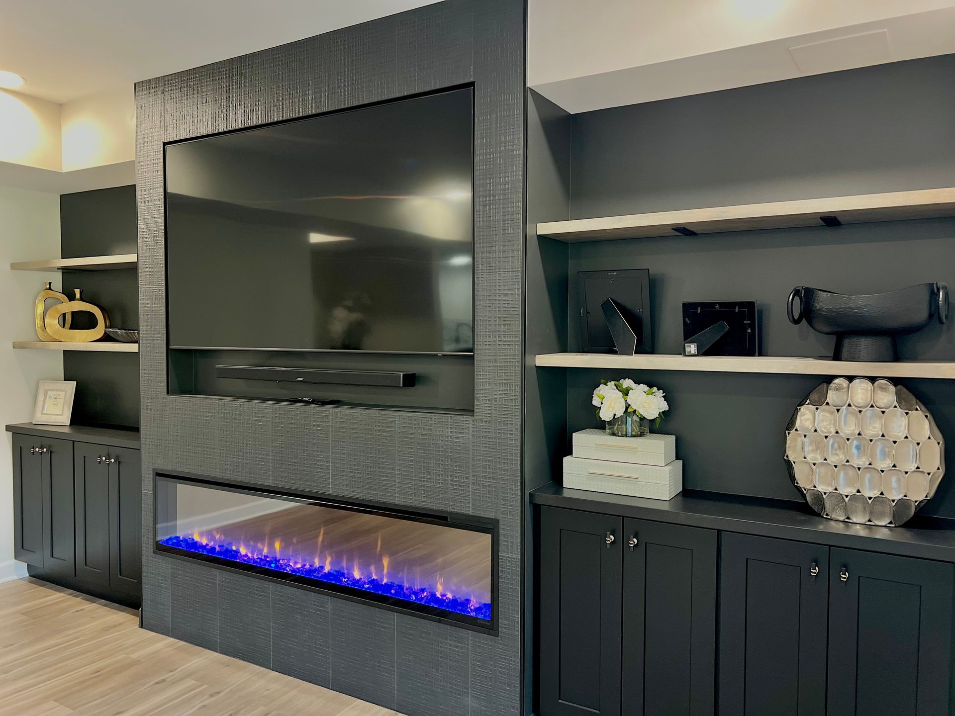 Built-In Entertainment Center Installation Ellicott City MD. Basement Finishes.