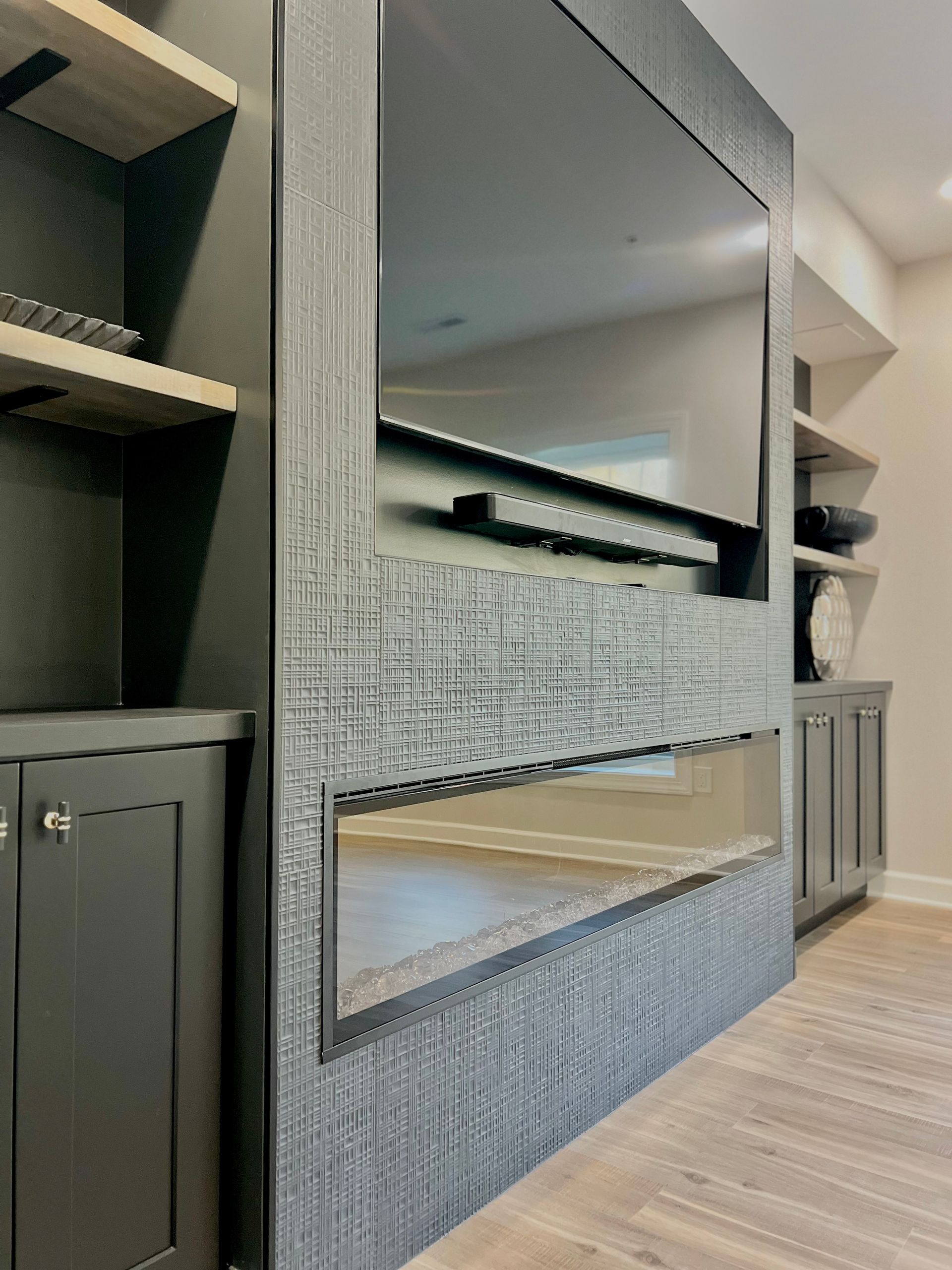 Fireplace and Media Wall Addition to Basement in Ellicott City MD.