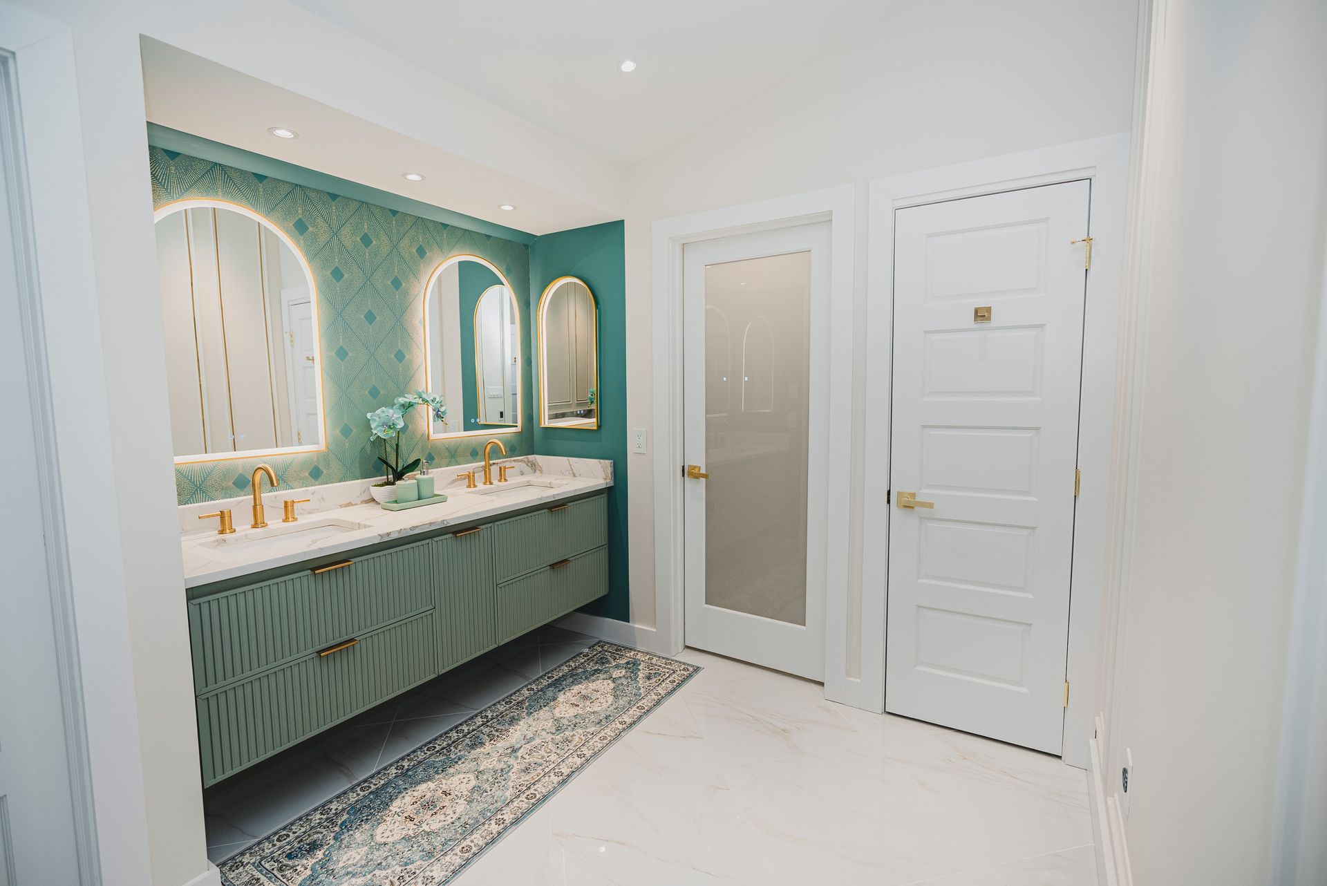 Radiant heated flooring installation under modern bathroom tiles.