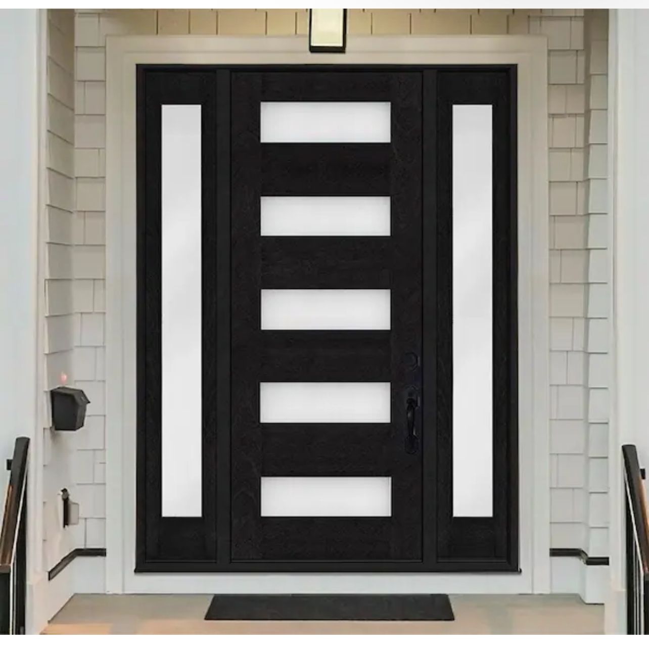 A contemporary black front door with frosted glass panels in Fallston, MD