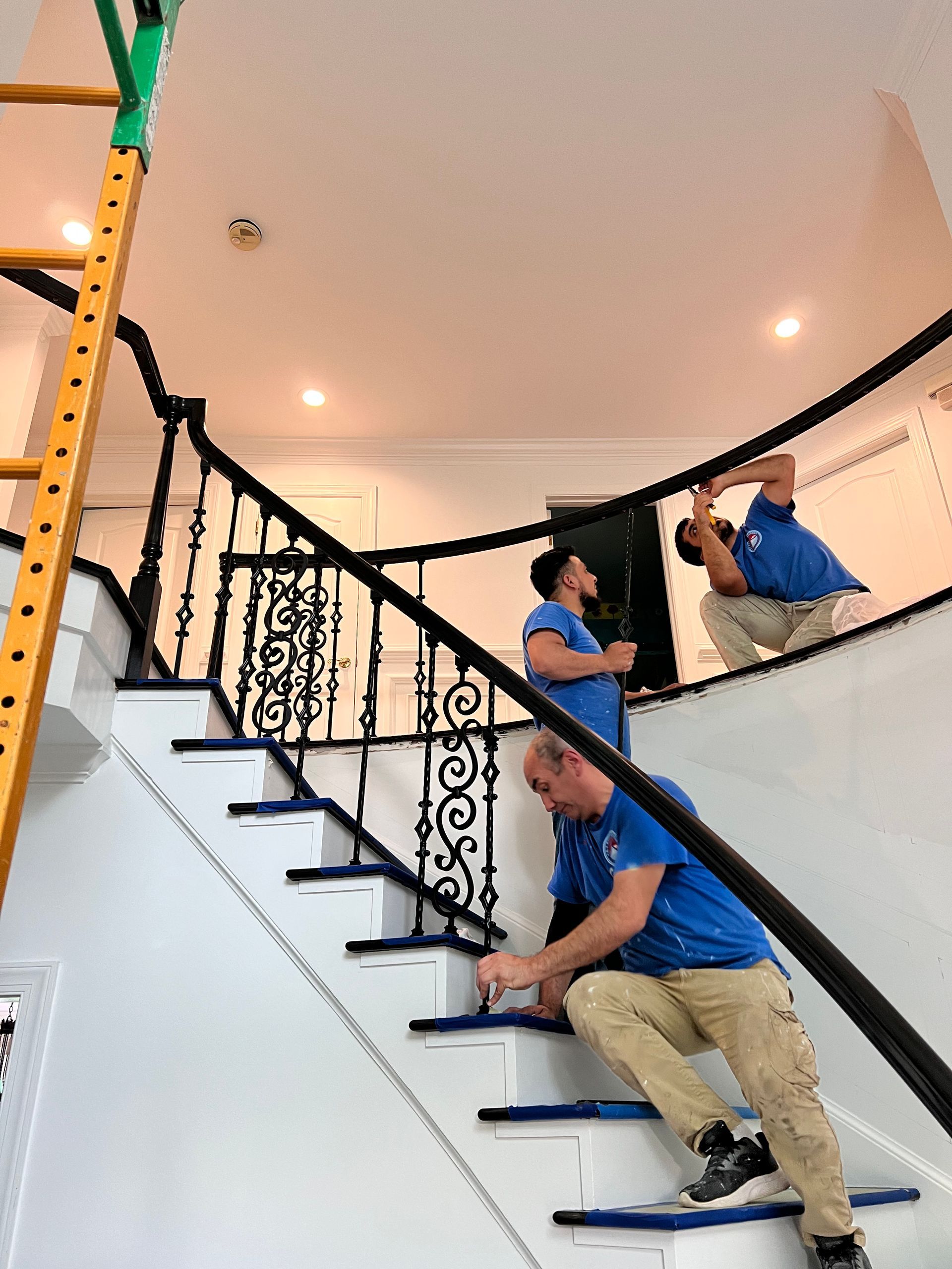 A carpenter building a staircase in Fallston, MD home.
