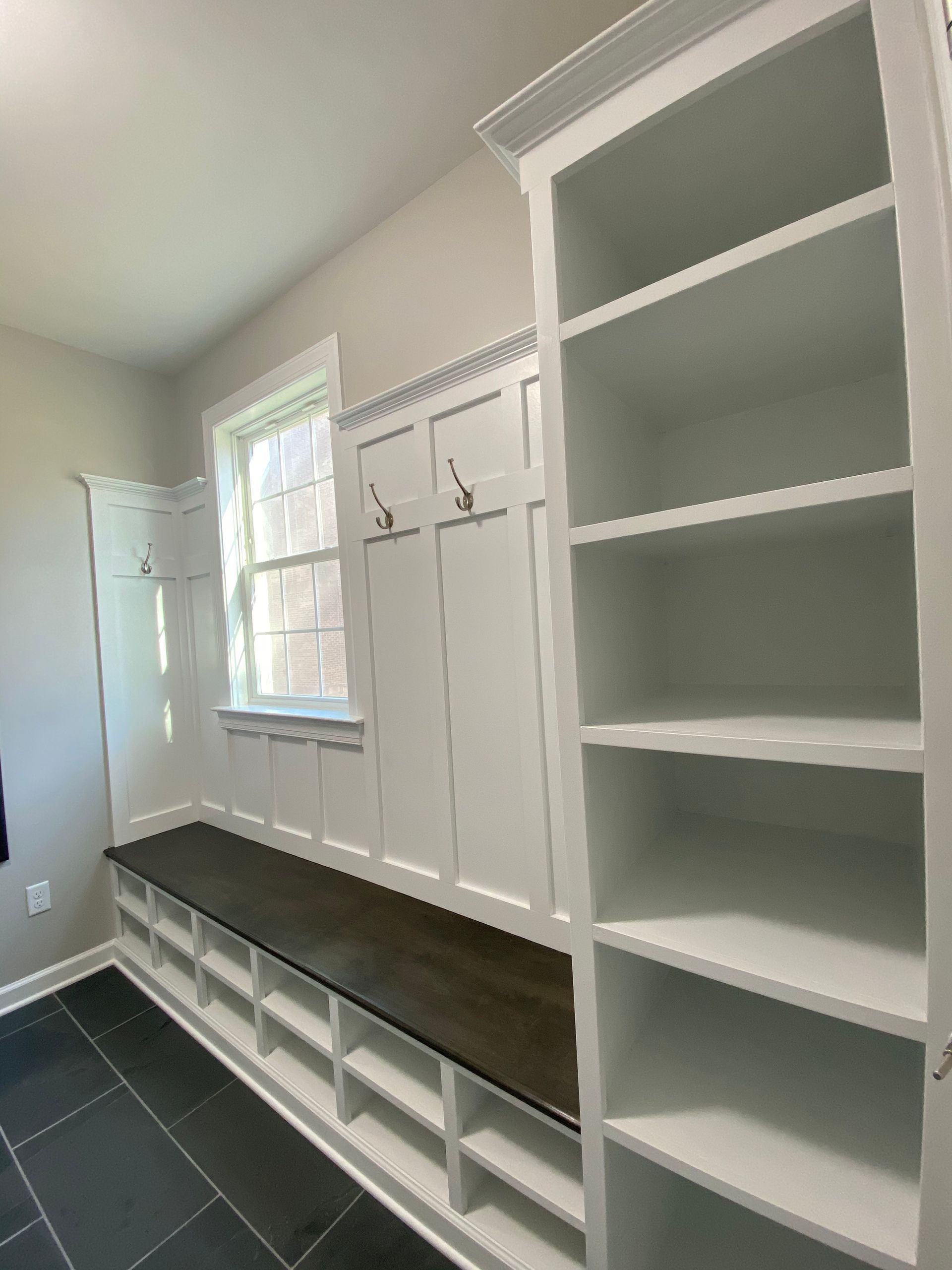 Custom built-in closet storage in Fallston home.