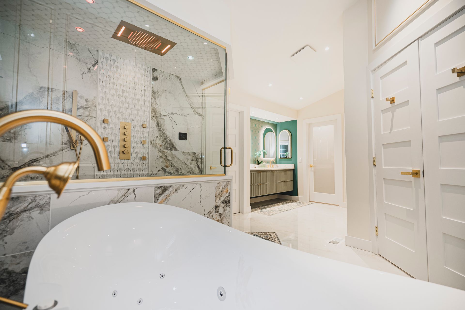Master bathroom suite reconfiguration with walk-in shower Maryland.