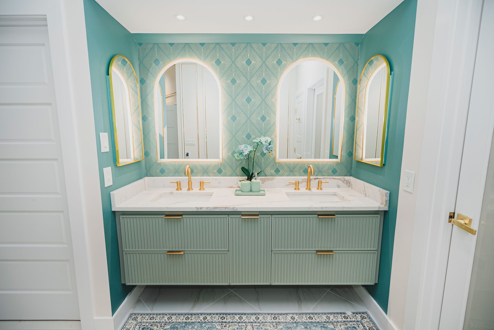 Luxury bathroom transformation from small shower to large master suite.