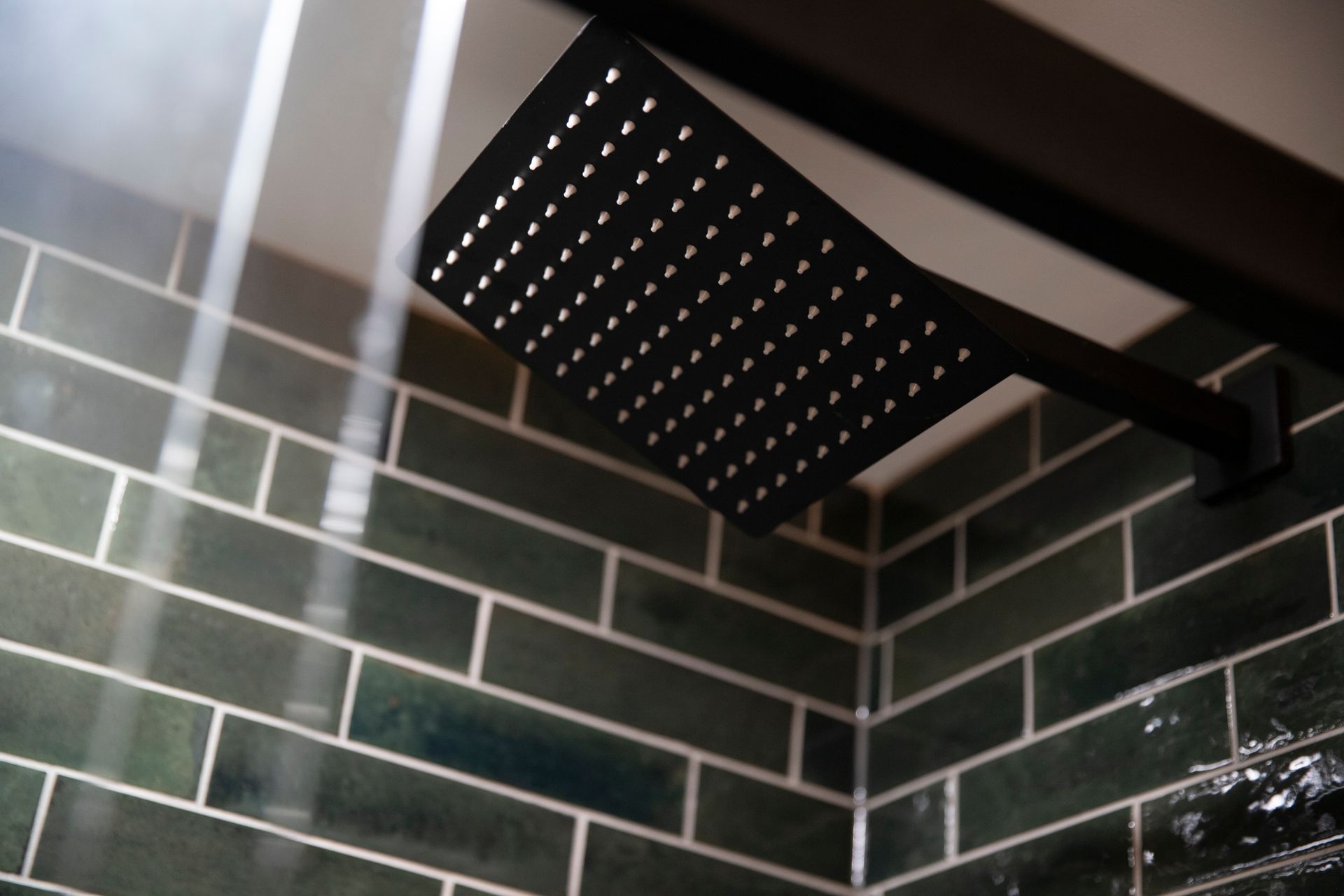 Modern Shower Fixtures: Matte black shower head and controls for a high-end look.