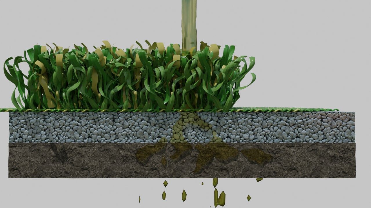 A close up of a piece of artificial grass on a white background.