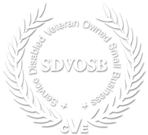 a white laurel wreath with the words disabled veteran owned small business written inside of it .