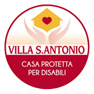 Logo: Una casa gialla e un cuore rosso tenuti da mani, sopra la scritta