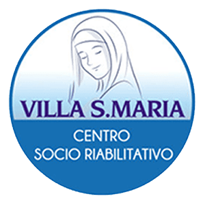 Logo circolare per Villa S. Maria con l'illustrazione di un volto femminile e la scritta