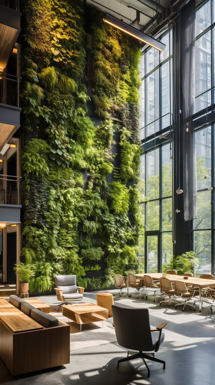 A living room with a large green wall and lots of windows.
