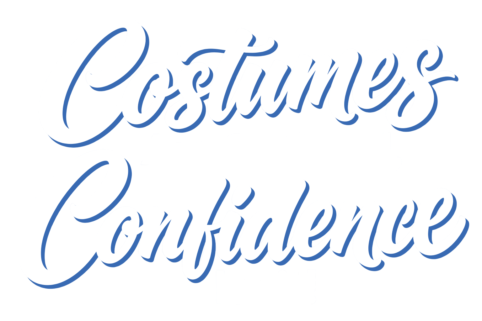 Blue script text reading “Costume’s Confidence” on a white background