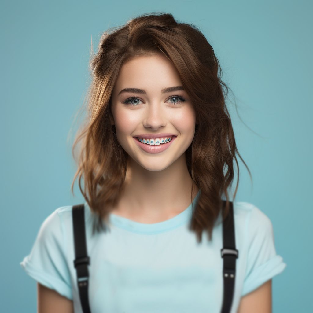 Woman looking at her new smile in the mirror