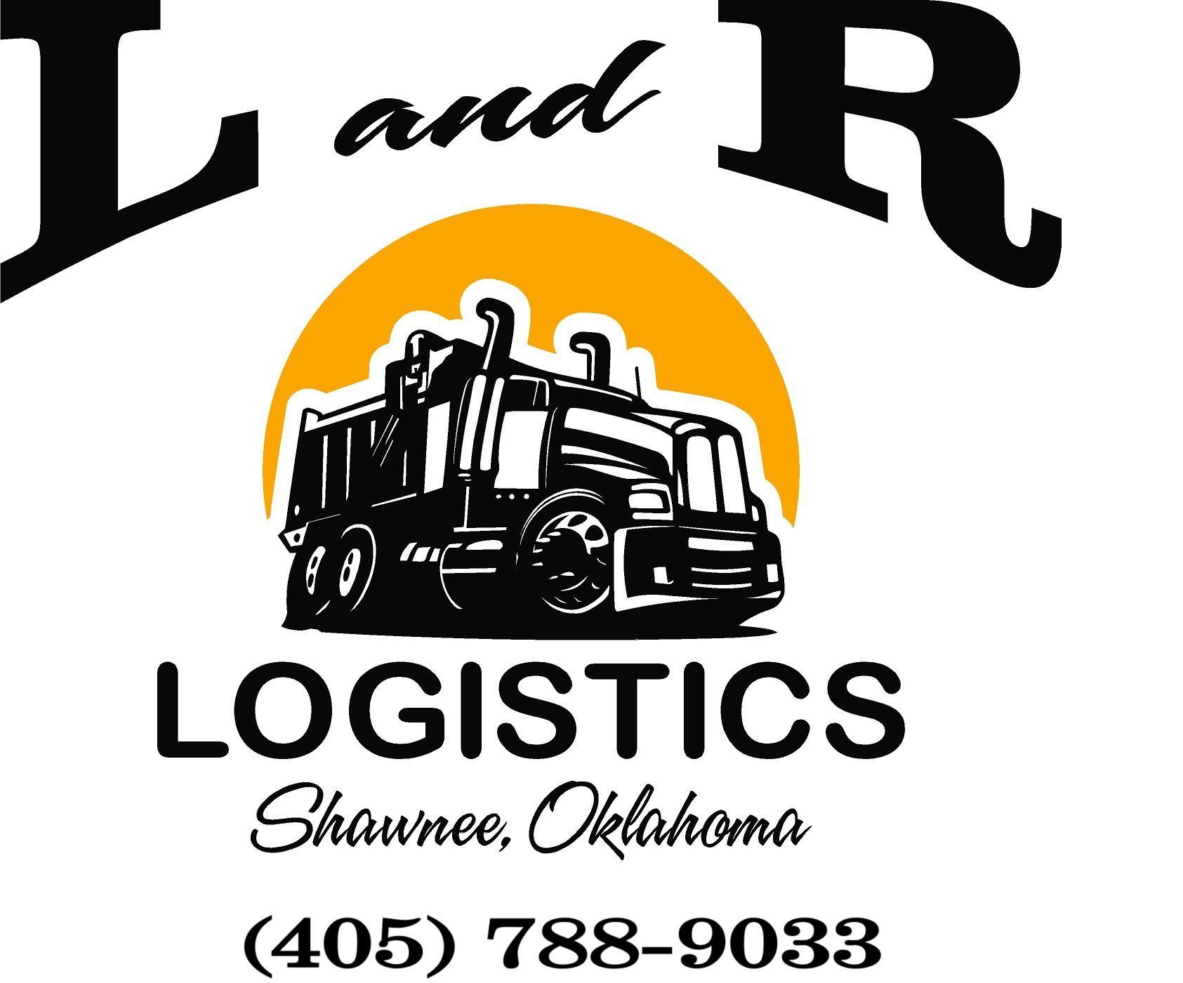 Logo for L and R Logistics, Shawnee, Oklahoma, featuring a truck silhouette against an orange sun.
