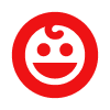 A red circle with a white smiley face inside of it.