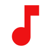 A red music note on a white background.