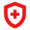 A red shield with a white cross inside of it.