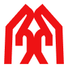A red logo on a white background that looks like a house.