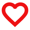 A red heart with a white outline on a white background.