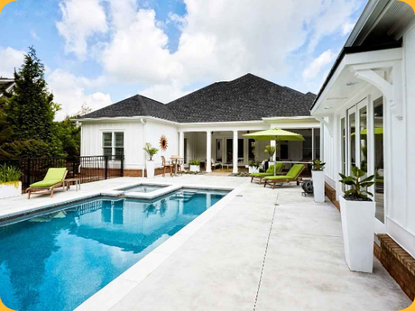 concrete patio around pool