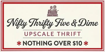 Logo for Nifty Thirty Five & Dime Upscale Thrift with red border and &ldquo;Nothing over $10&rdquo; tagline