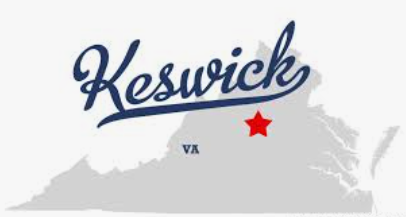Keswick, VA logo with a red star over a gray Virginia silhouette
