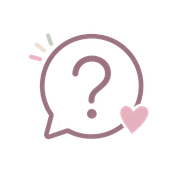 Pink chat bubble with a question mark and a heart accent on a white background