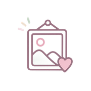 Pastel pink framed landscape icon with a heart in the corner