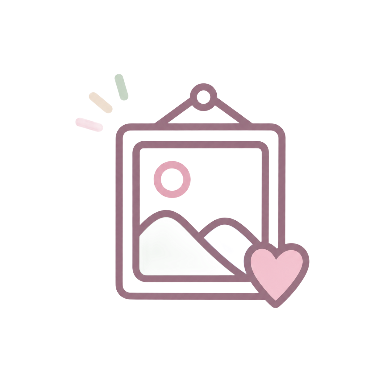 Pastel pink framed landscape icon with a heart in the corner