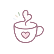 Pink line-art coffee cup with a heart and steam shaped like a heart