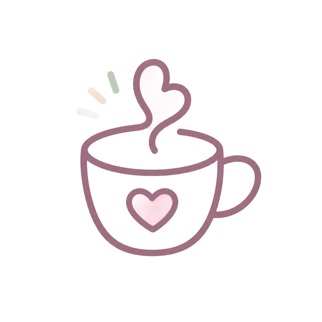 Pink line-art coffee cup with a heart and steam shaped like a heart
