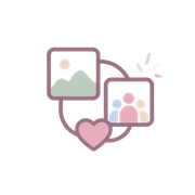 Pastel icon of two framed photos and a pink heart connected by a curved line
