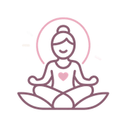 Line-art icon of a person meditating on a lotus flower in pink tones