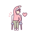 Person stretching an arm overhead on a chair, with a pink heart beside them