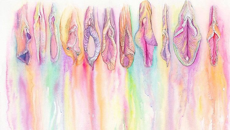 Pastel abstract painting with vertical drips and pointed, petal-like shapes across the top