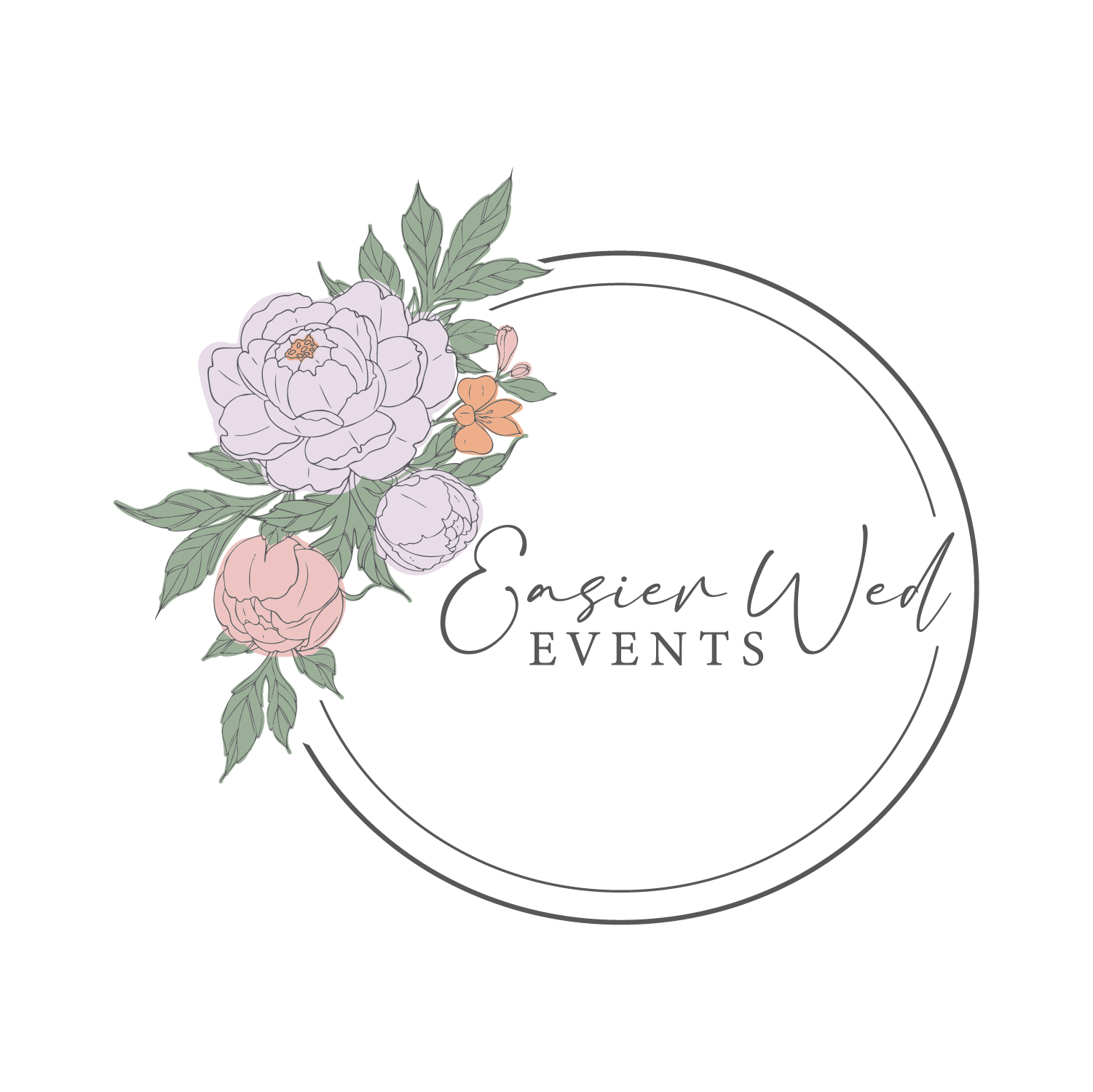 A logo for a company called easier wed events with flowers in a circle.