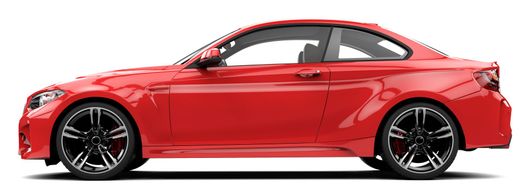 Red sports coupe in side view on a white background